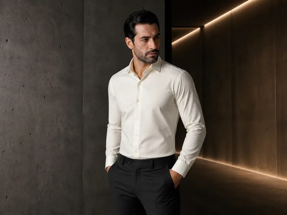 پیراهن مردانه سفید در استایل رسمی مینیمال